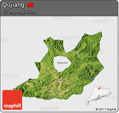 Satellite 3D Map of Qujiang, single color outside
