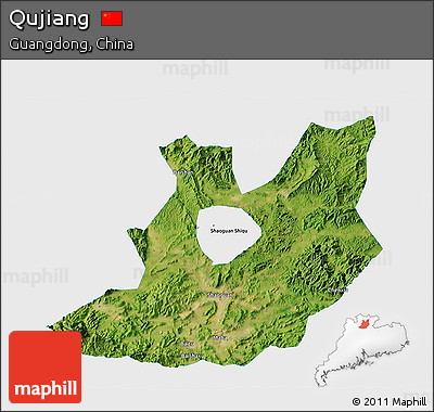 Satellite 3D Map of Qujiang, single color outside