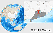 Shaded Relief Location Map of Qujiang, highlighted country, highlighted parent region