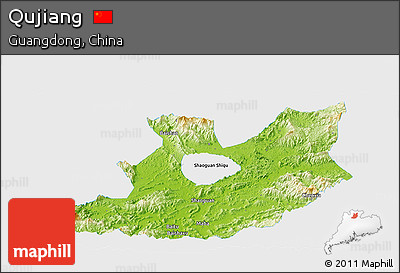 Physical Panoramic Map of Qujiang, single color outside