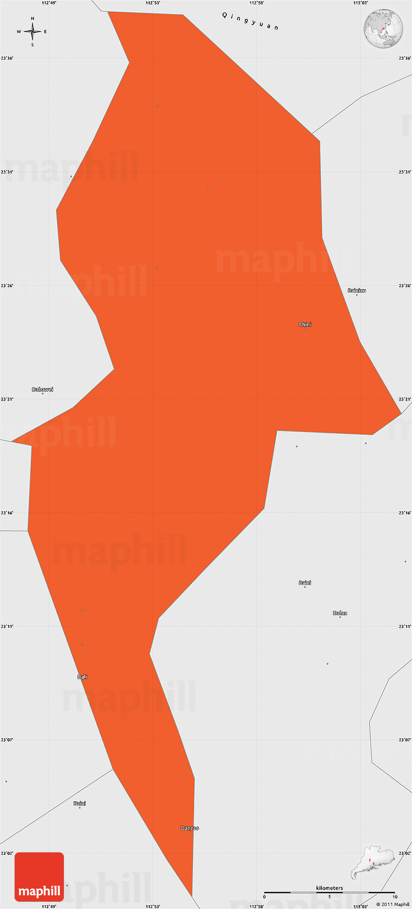Political Simple Map of Sanshui, single color outside, borders and labels