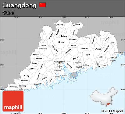 Gray Simple Map of Guangdong, single color outside