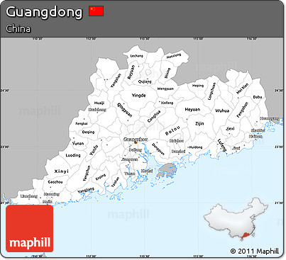 Gray Simple Map of Guangdong, single color outside