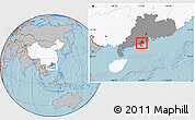 Gray Location Map of Taishan, highlighted country, highlighted parent region, hill shading
