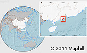 Gray Location Map of Taishan, highlighted country, hill shading
