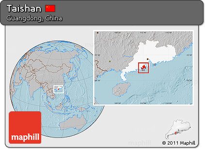 Gray Location Map of Taishan, highlighted parent region, hill shading
