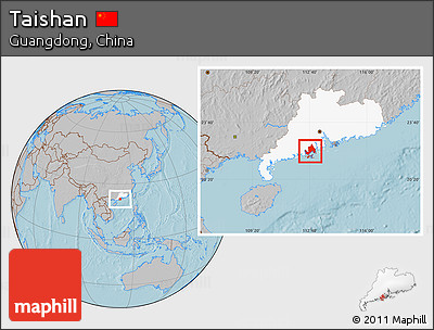 Gray Location Map of Taishan, highlighted parent region, hill shading