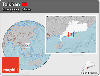Gray Location Map of Taishan, highlighted parent region, hill shading