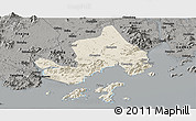 Shaded Relief Panoramic Map of Taishan, darken, semi-desaturated