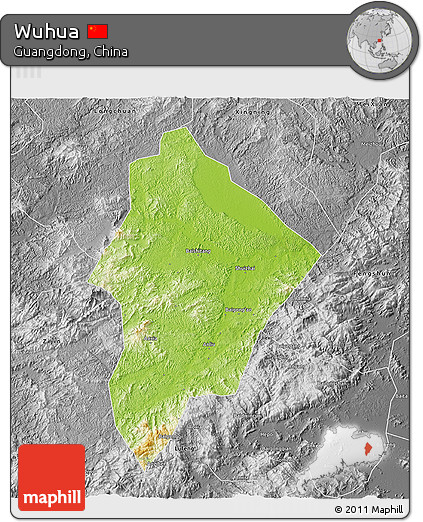 Physical 3D Map of Wuhua, desaturated