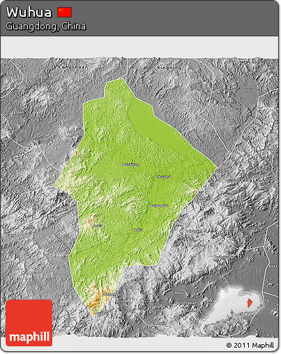 Physical 3D Map of Wuhua, desaturated