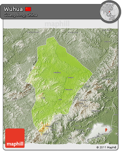 Physical 3D Map of Wuhua, semi-desaturated