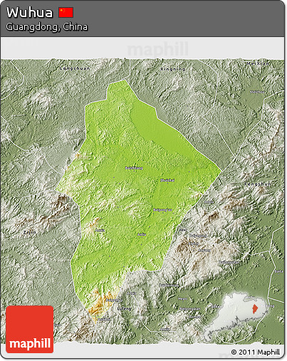 Physical 3D Map of Wuhua, semi-desaturated