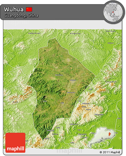 Satellite 3D Map of Wuhua, physical outside