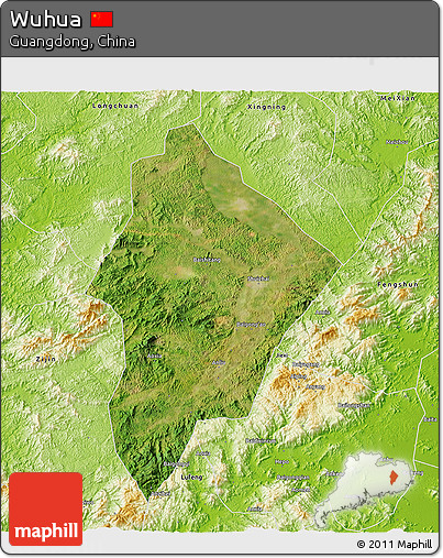 Satellite 3D Map of Wuhua, physical outside