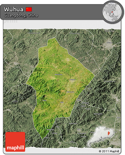 Satellite 3D Map of Wuhua, semi-desaturated