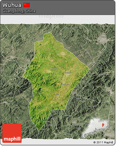 Satellite 3D Map of Wuhua, semi-desaturated