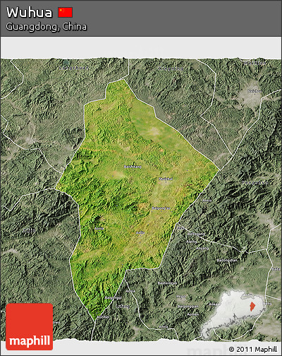 Satellite 3D Map of Wuhua, semi-desaturated