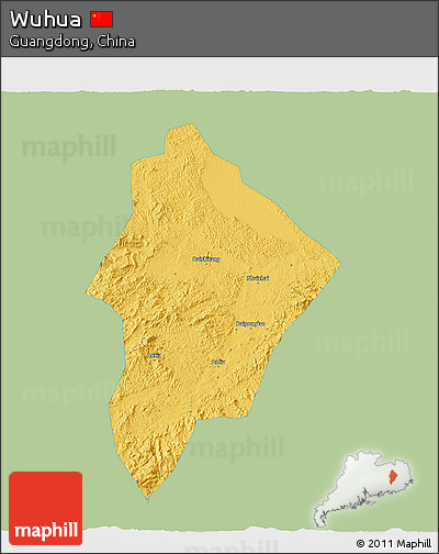 Savanna Style 3D Map of Wuhua, single color outside