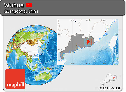 Physical Location Map of Wuhua, highlighted country, highlighted parent region