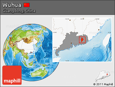 Physical Location Map of Wuhua, highlighted country, highlighted parent region