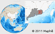 Shaded Relief Location Map of Wuhua, highlighted country, highlighted parent region
