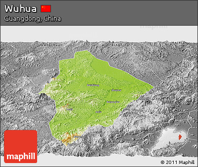 Physical Panoramic Map of Wuhua, desaturated