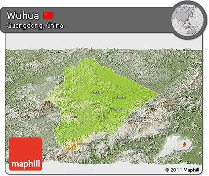 Physical Panoramic Map of Wuhua, semi-desaturated