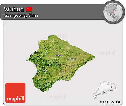 Satellite Panoramic Map of Wuhua, cropped outside