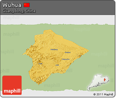 Savanna Style Panoramic Map of Wuhua, single color outside