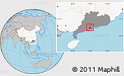 Gray Location Map of Xinhui, highlighted country, highlighted parent region