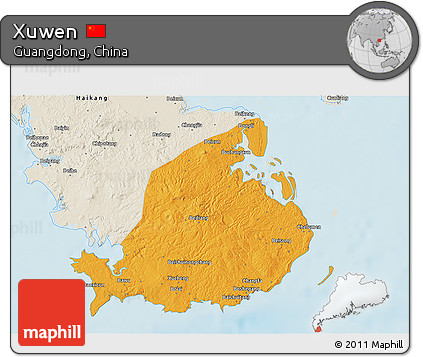 Political 3D Map of Xuwen, shaded relief outside