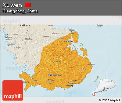 Political 3D Map of Xuwen, shaded relief outside
