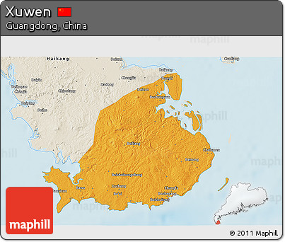 Political 3D Map of Xuwen, shaded relief outside