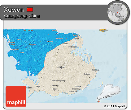 Shaded Relief 3D Map of Xuwen, political outside