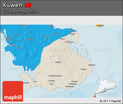 Shaded Relief 3D Map of Xuwen, political outside