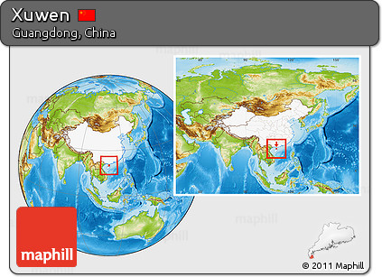 Physical Location Map of Xuwen, highlighted country, within the entire country