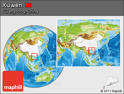 Physical Location Map of Xuwen, highlighted country, within the entire country