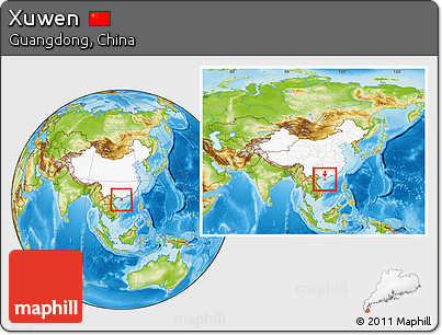 Physical Location Map of Xuwen, highlighted country, within the entire country