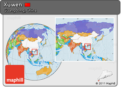 Political Location Map of Xuwen, highlighted country, highlighted parent region, within the entire country