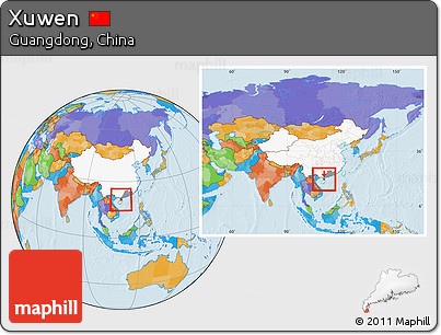 Political Location Map of Xuwen, highlighted country, highlighted parent region, within the entire country