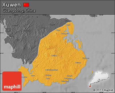 Political Map of Xuwen, darken, desaturated