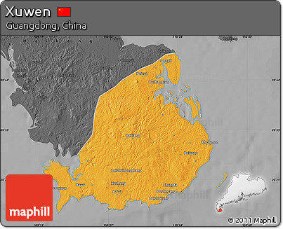 Political Map of Xuwen, darken, desaturated