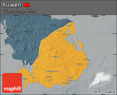 Political Map of Xuwen, darken, semi-desaturated