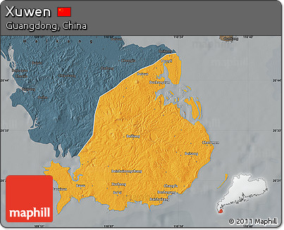 Political Map of Xuwen, darken, semi-desaturated