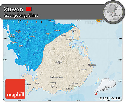 Shaded Relief Map of Xuwen, political outside