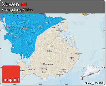 Shaded Relief Map of Xuwen, political outside
