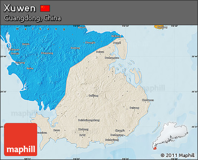 Shaded Relief Map of Xuwen, political outside