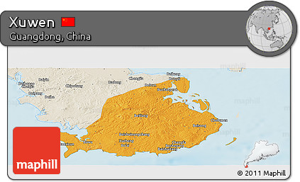 Political Panoramic Map of Xuwen, shaded relief outside