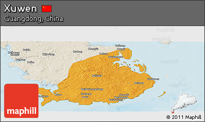 Political Panoramic Map of Xuwen, shaded relief outside